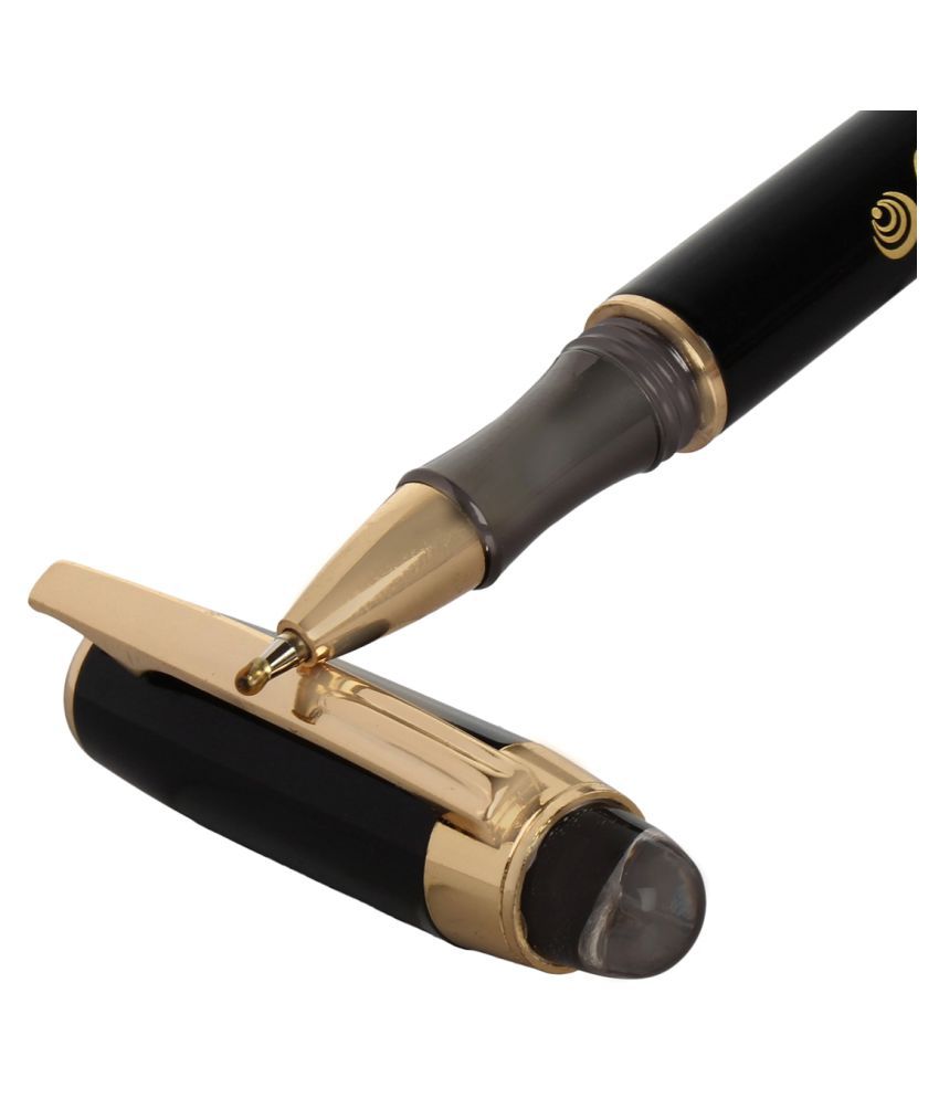 Oculus Select 1509 Star-Walker metal Roller Ball Pen in Black & Golden Color, Diamond Studded Crown.