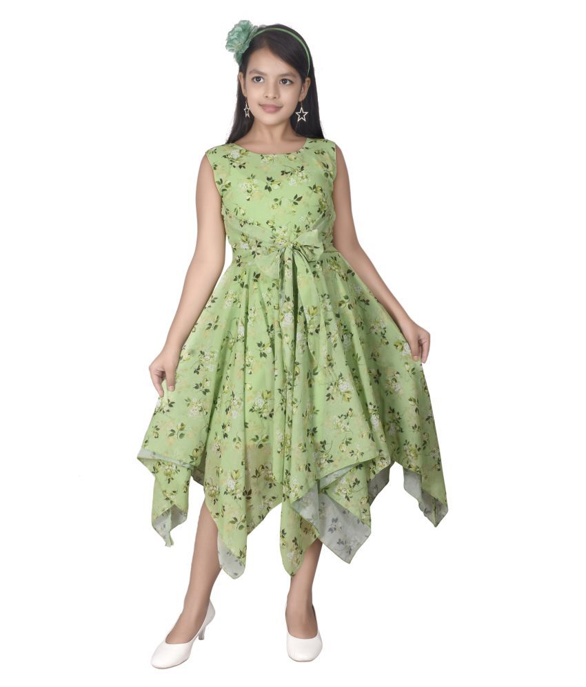     			Sky Heights - Green Georgette Girl's Asymmetric Dress ( Pack of 1 )