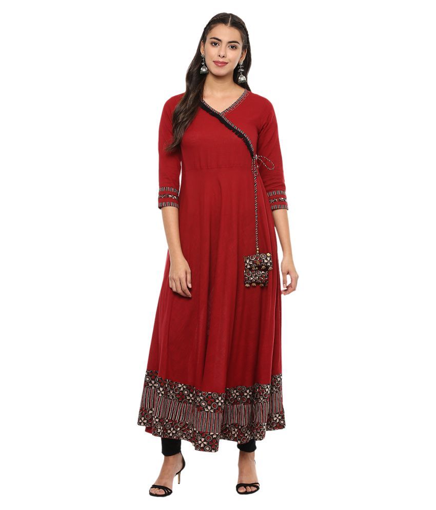     			Yash Gallery - Red Cotton Women's Anarkali Kurti ( Pack of 1 )