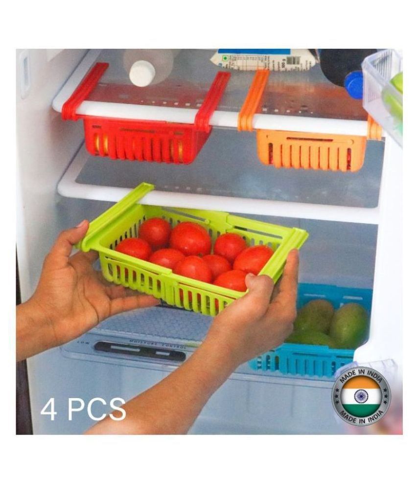 4 Pcs Expandable Adjustable Fridge Storage Basket Under Shelf Fridge Organiser Rack Space Saver