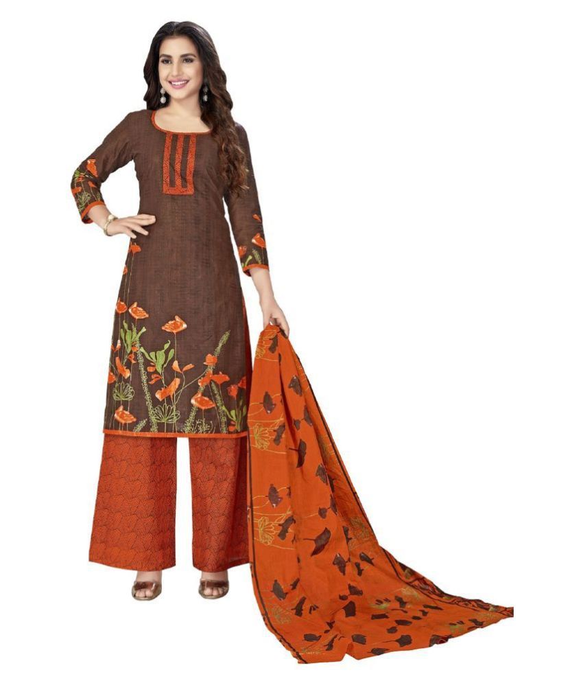 Drapes Brown Cotton Unstitched Dress Material Buy Drapes Brown Cotton