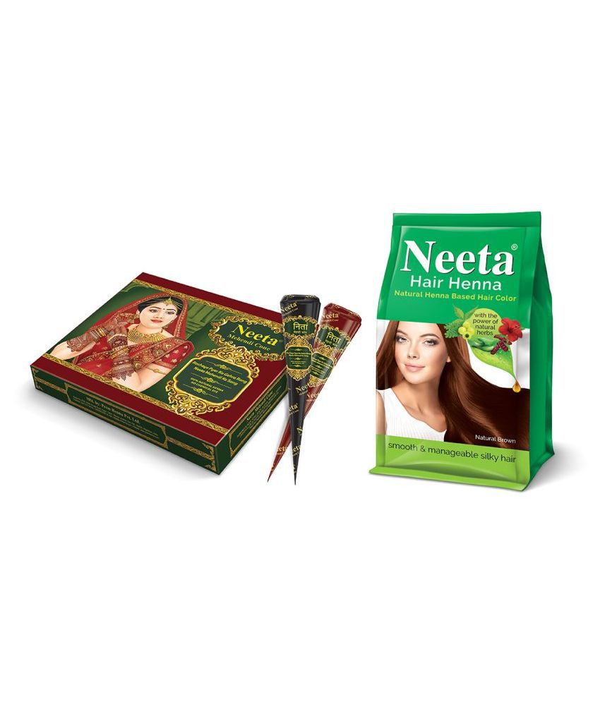     			Neeta 12pcs Mehendi Cone with Hair Henna Permanent Hair Color Brown Natural Henna 125 g
