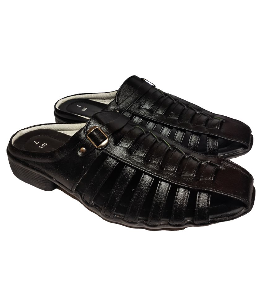 RAGE GAZE Black Leather Sandals Price in India- Buy RAGE GAZE Black Leather Sandals Online at 