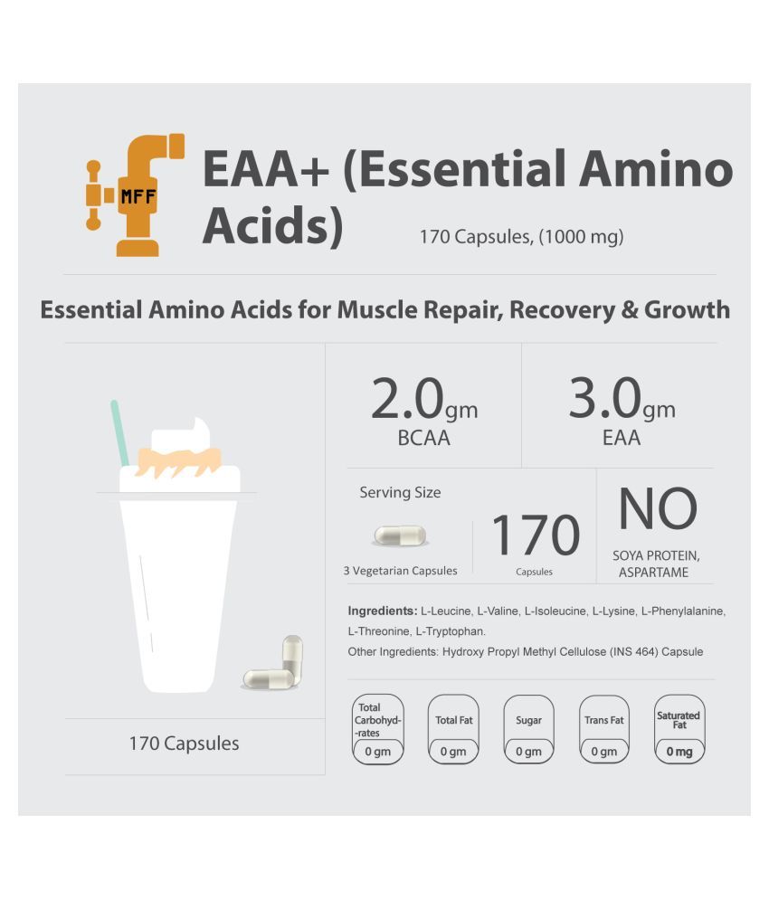 MyFitFuel EAA (Essential Amino Acid) (170 Capsules) 1000mg 170 no.s