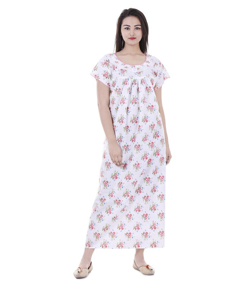     			Apratim Cotton Nighty & Night Gowns - White