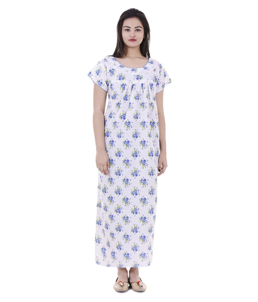     			Apratim Cotton Nighty & Night Gowns - White