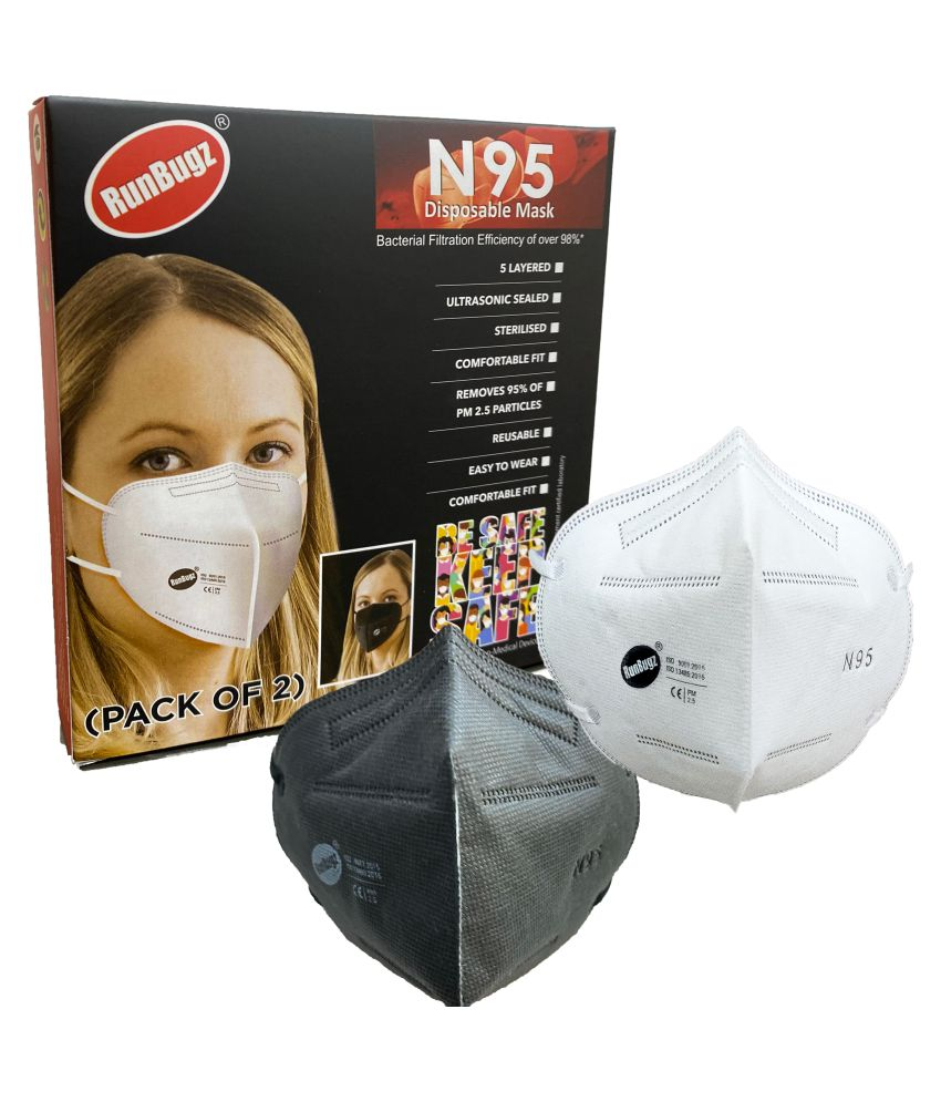 RunBugz N95 Mask for Adults (Set of 2 White / Black , Special