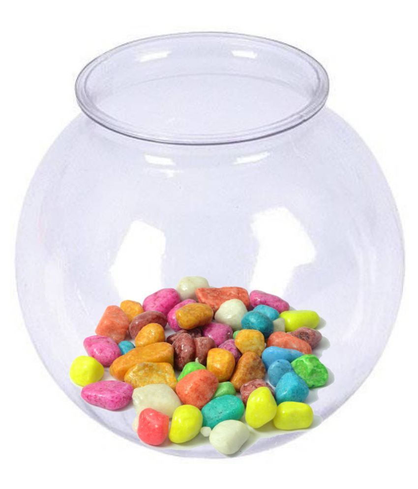 AFAST Transparent Round Glass Fish Pot For Zoom View With Colorful Stones, 6 Inch Table Top Buy