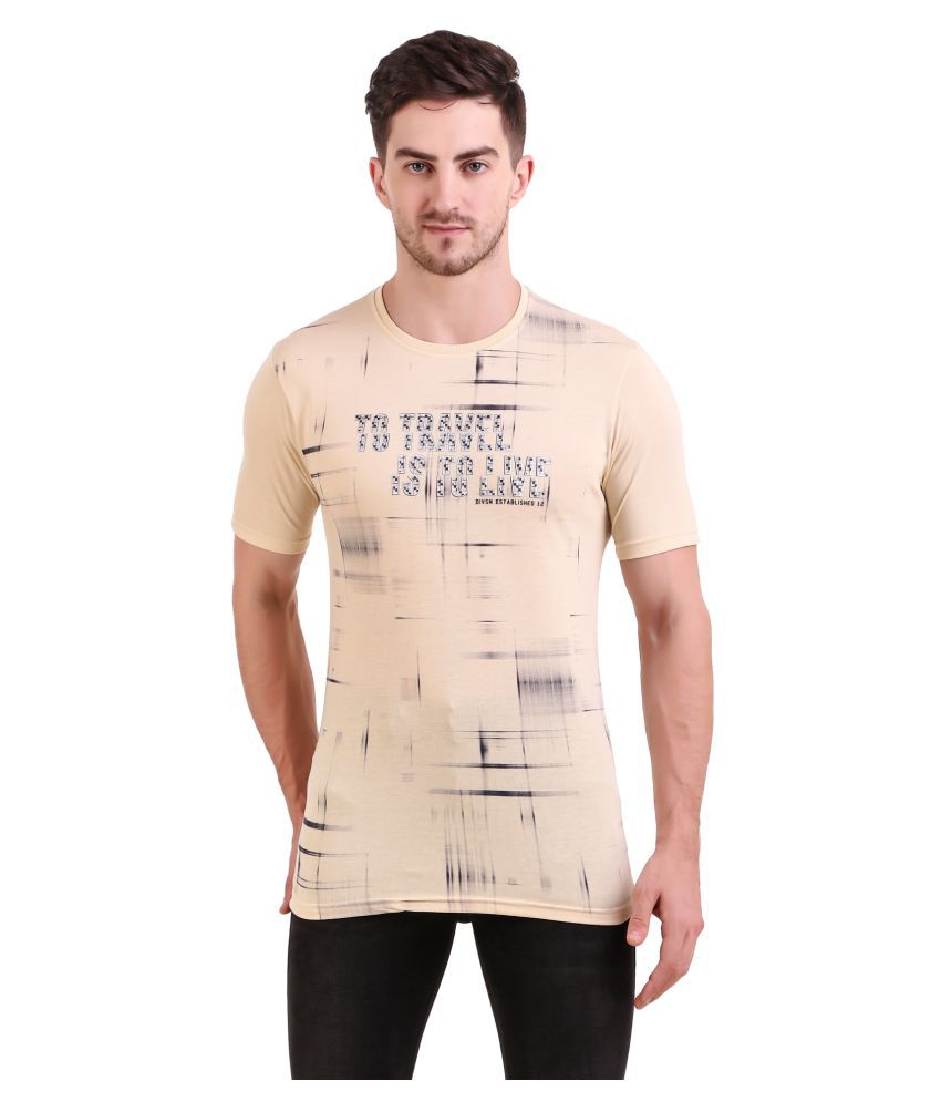     			Bravezi Cotton Blend Beige Printed T-Shirt