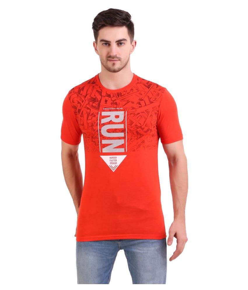     			Bravezi Cotton Blend Red Printed T-Shirt