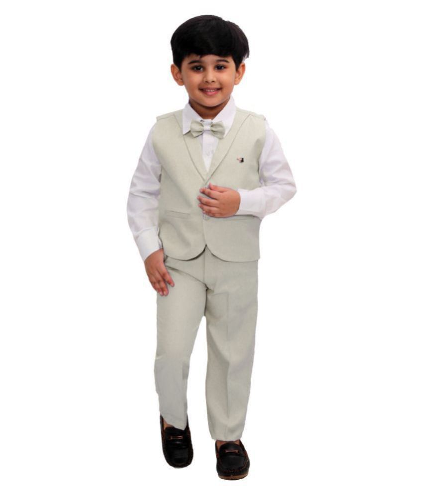     			Fourfolds Ethnic Wear 3 Piece Suit Set with Bow-Tie, Shirt, Trousers and Waistcoat for Kids and Boys_FC045