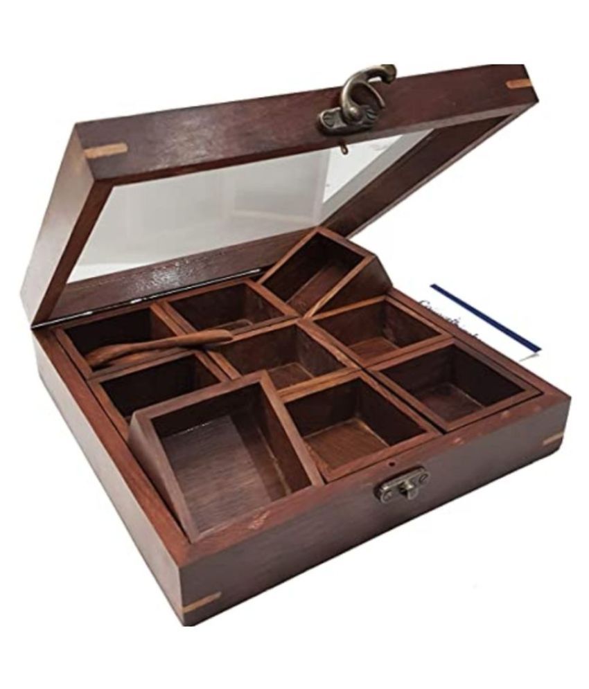 OLife Handcrafted Wooden Masala Box Spice Box Dry Fruit Box for