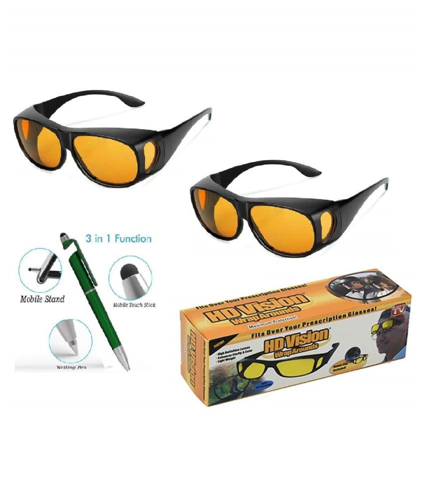 Men Night Vision Driving Anti Glare Eyeglasses HD Vision Wrap Around Glasses 