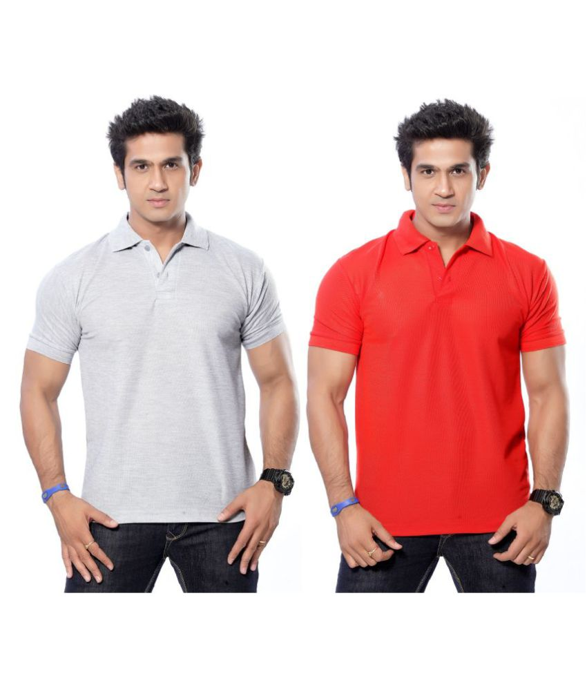     			SKYRISE Cotton Blend Multicolor Plain Polo T Shirt