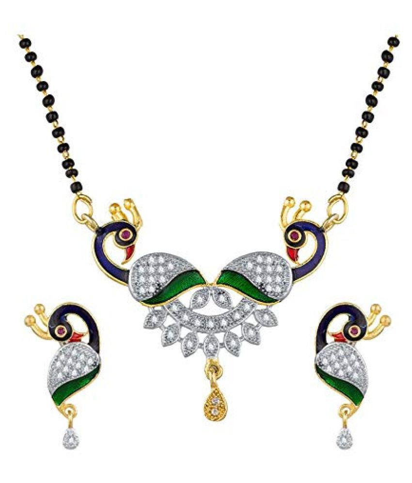     			Digital Dress Room Short Mangalsutra Designs Gold Plated Latest Multicolour Peacock Design mangalsutra Set for Women with 18 inches Length
