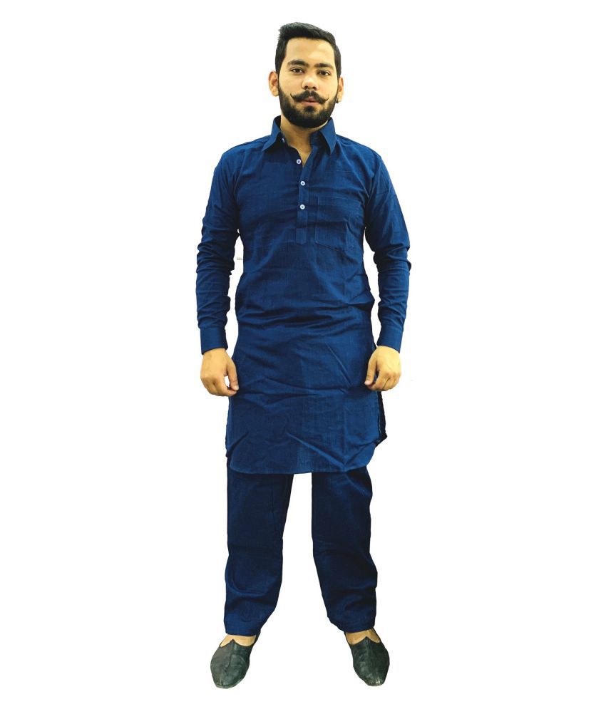     			Preen Blue Cotton Pathani Suit Single Pack