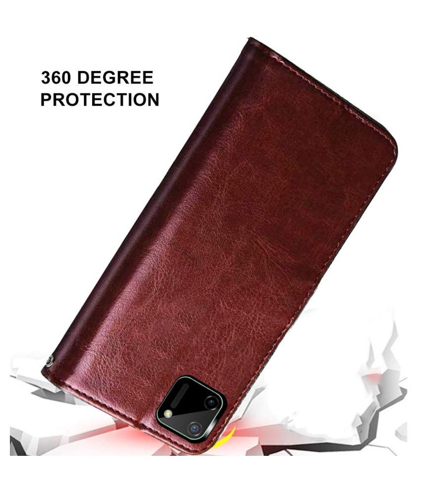 Buy Realme C11 Flip Cover by NBOX Brown Viewing Stand and pocket