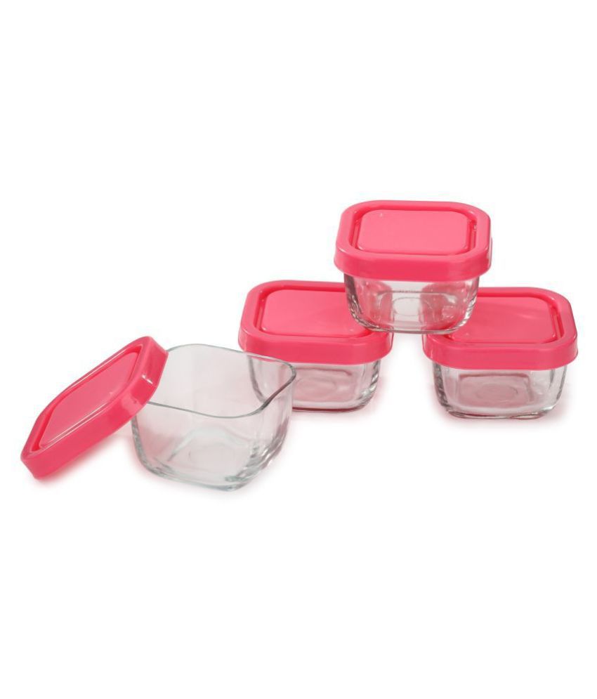     			Afast glass square container 4pc set with red pp lid 250 ml