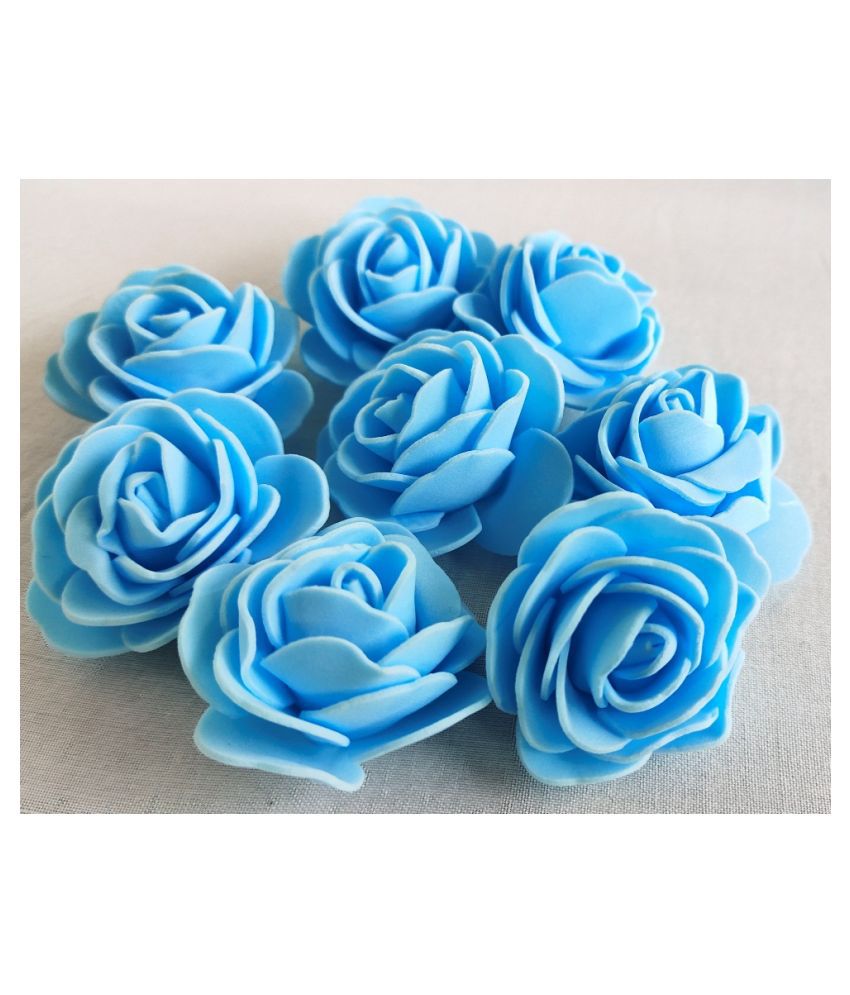 12Pcs Sky Blue Color Rose Foam Artificial Flower For Craft & Party