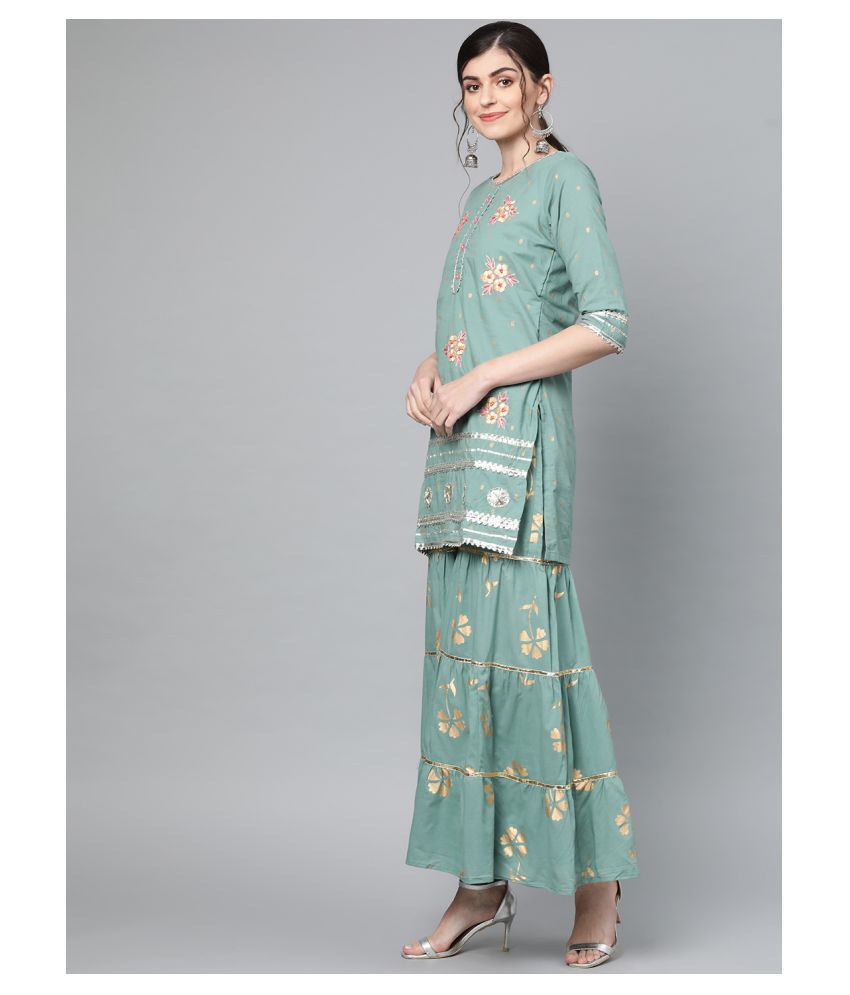 Ishin Cotton Kurti With Sharara And Gharara Stitched Suit Buy Ishin