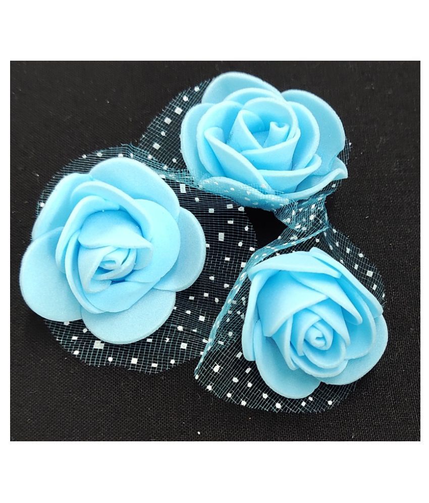 48Pcs Sky Blue Color Rose Foam Artificial Flower For Craft & Party