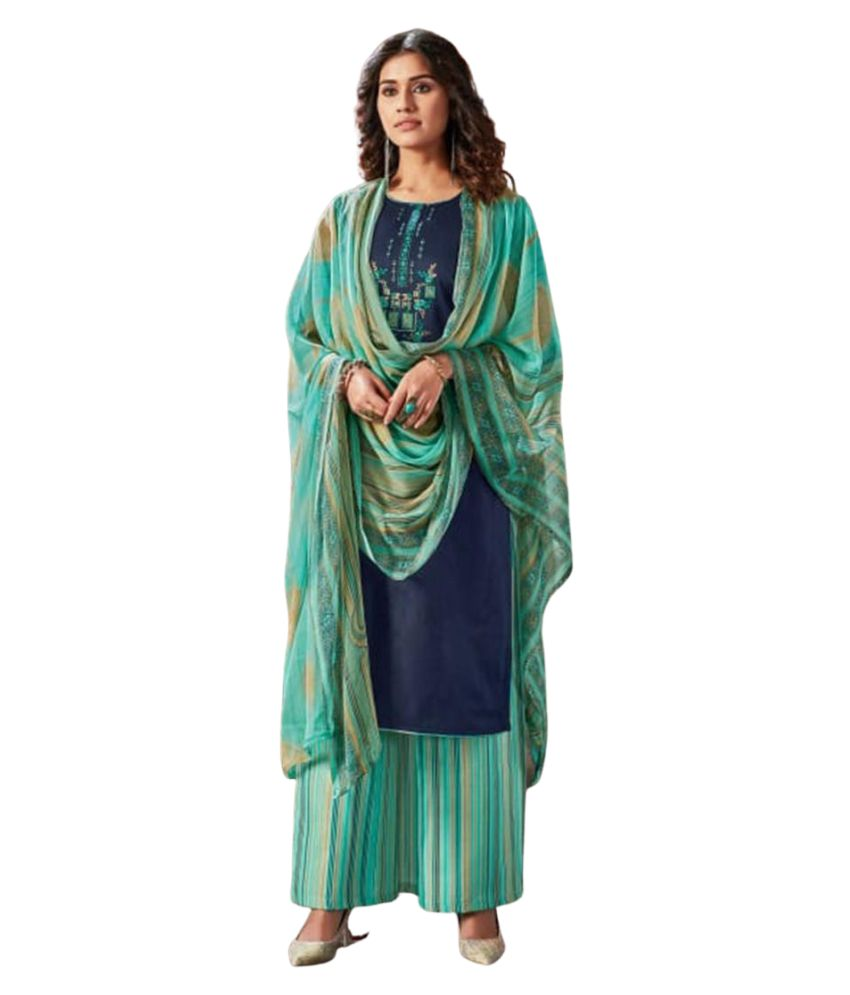 Saffron Attires Blue Cotton Blend Unstitched Dress Material Buy
