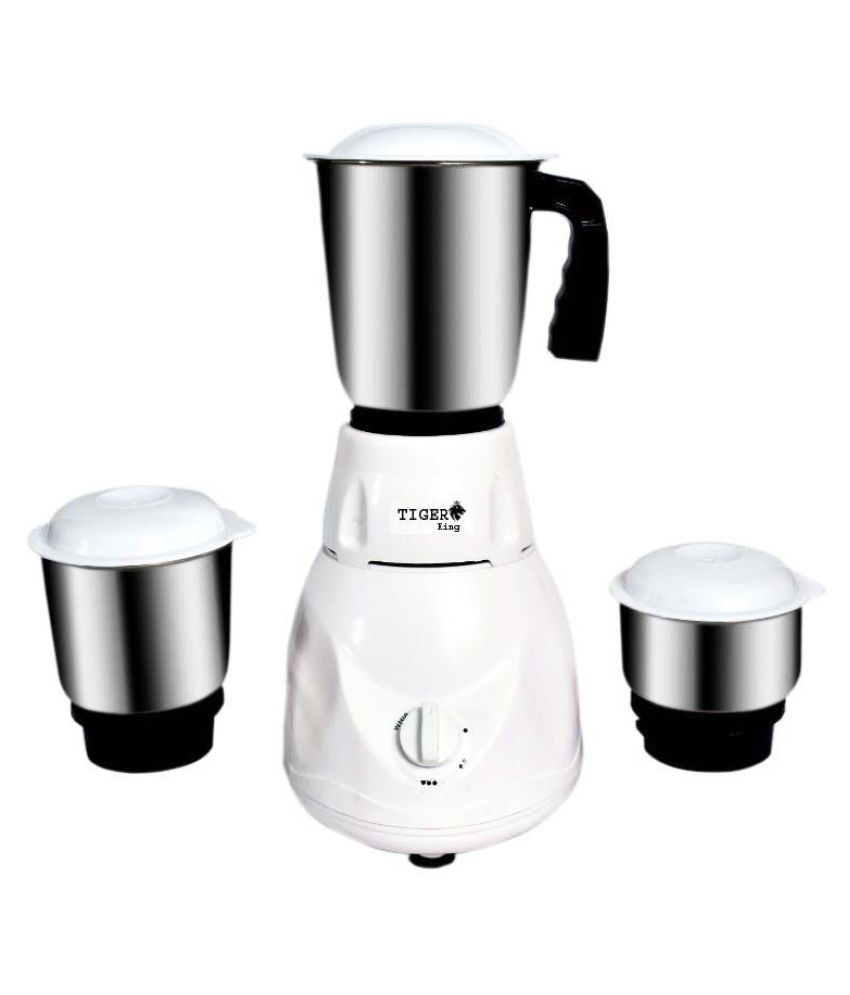 Tiger 500 Watt Mixer Grinder with 3 Stainless Steel Jar (White) mixer