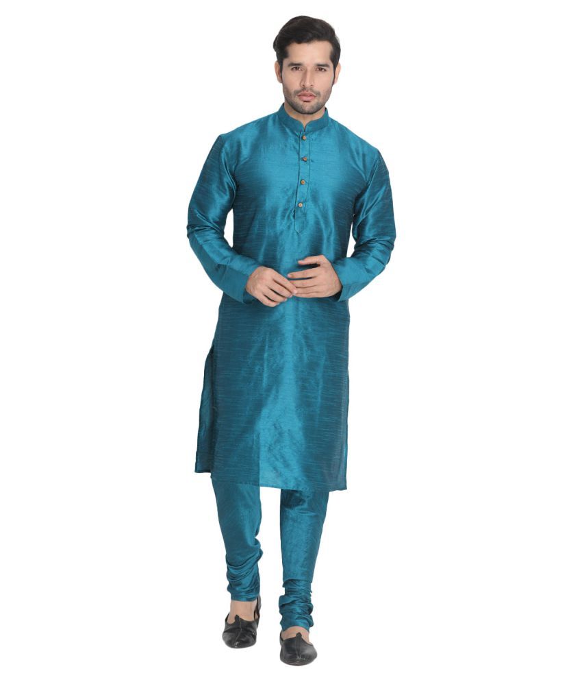 Vastramay Dark Green Silk Blend Kurta Pyjama Set - Buy Vastramay Dark ...