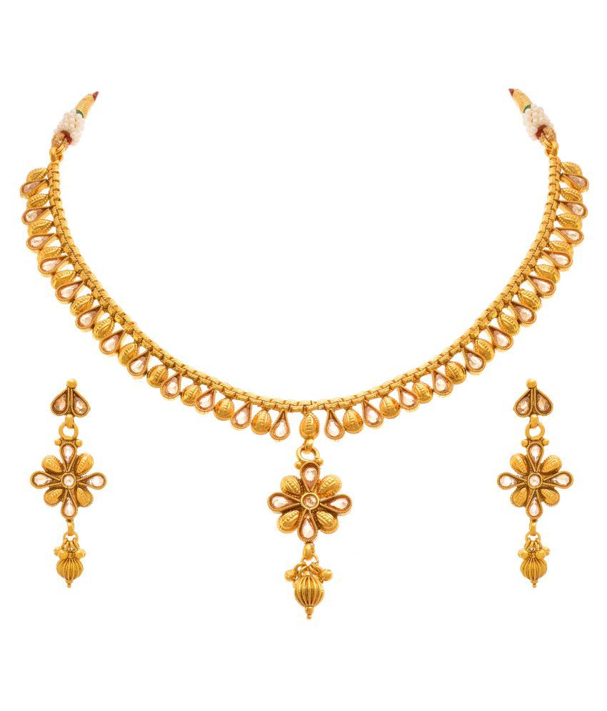     			JFL - Jewellery For Less Copper Golden Princess Traditional Gold Plated Necklaces Set
