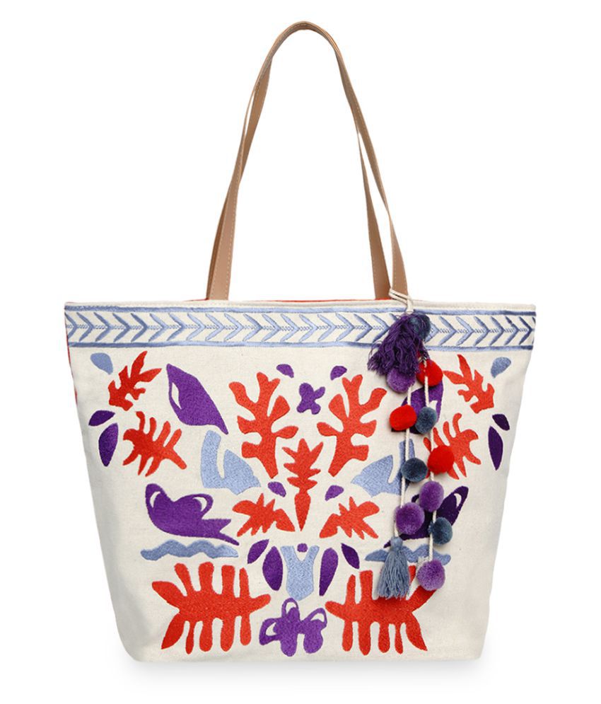     			Anekaant Ghost White Canvas Tote Bag