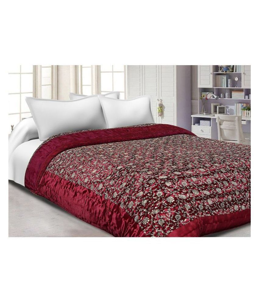 Jaipuri Razai Single Silk Red Floral Quilt Coordinated Buy Jaipuri