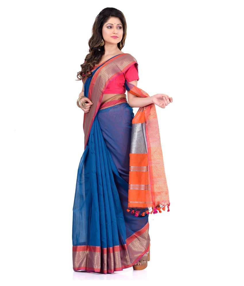 Desh Bidesh Blue Maheshwari silk Saree - Buy Desh Bidesh Blue ...