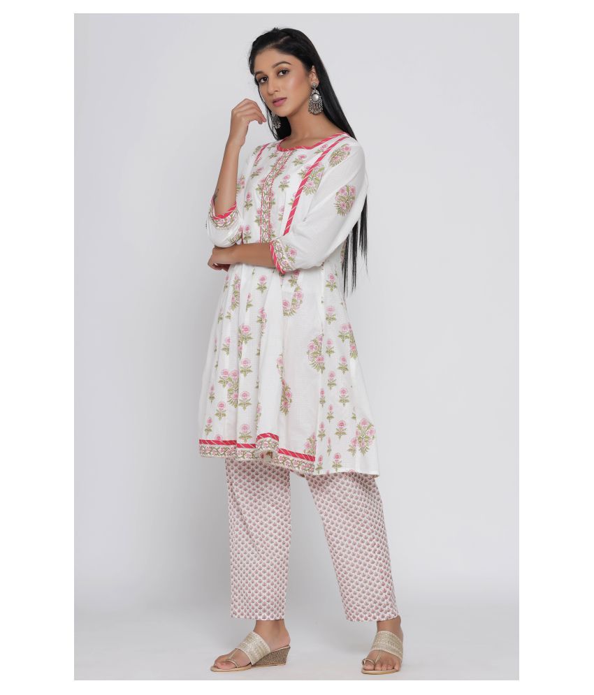 F Cotton Kurti With Palazzo - Stitched Suit - Buy F Cotton Kurti With Palazzo - Stitched Suit 