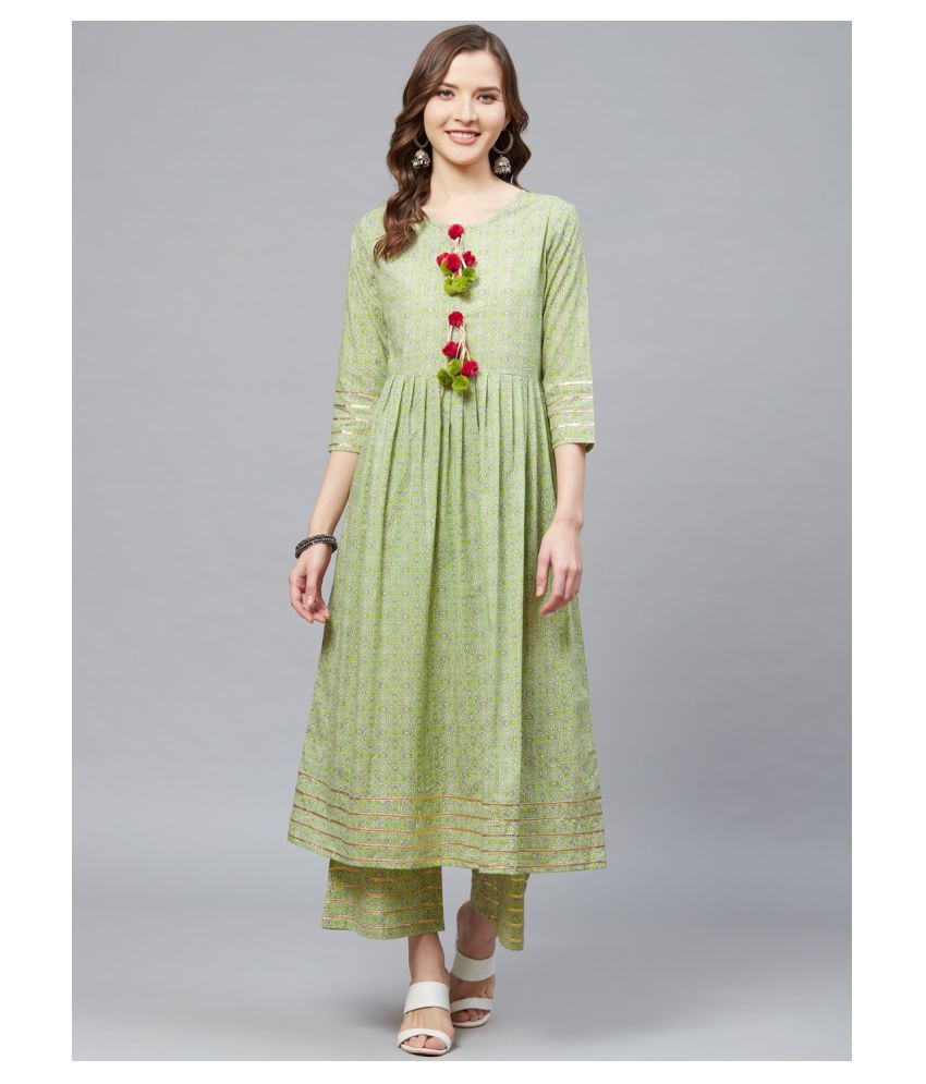     			Yash Gallery Cotton Kurti With Palazzo Women's Stitched Salwar Suit - Green ( )