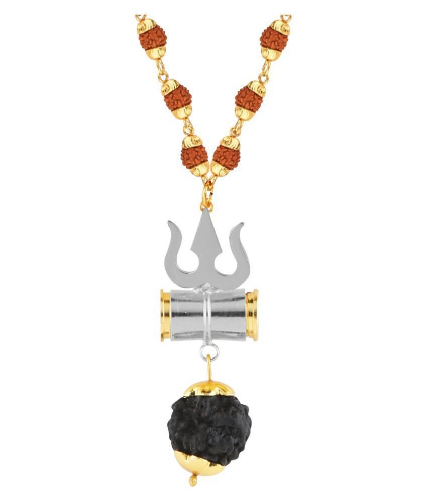 Gold Plated Silver Trishul Locket with Rudraksha Mala for Men and Women ...