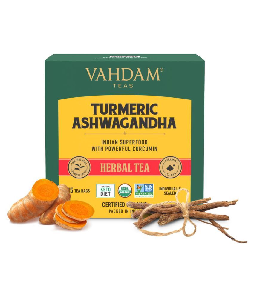 Vahdam Turmeric Ashwagandha Herbal Tea - 15 Tea Bags: Buy Vahdam ...