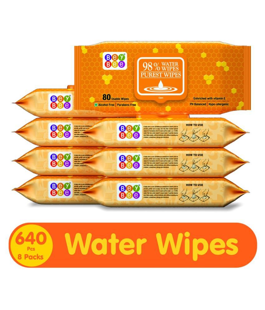BeyBee Water Based Baby Wet Wipes with Lid (Pack of 8)