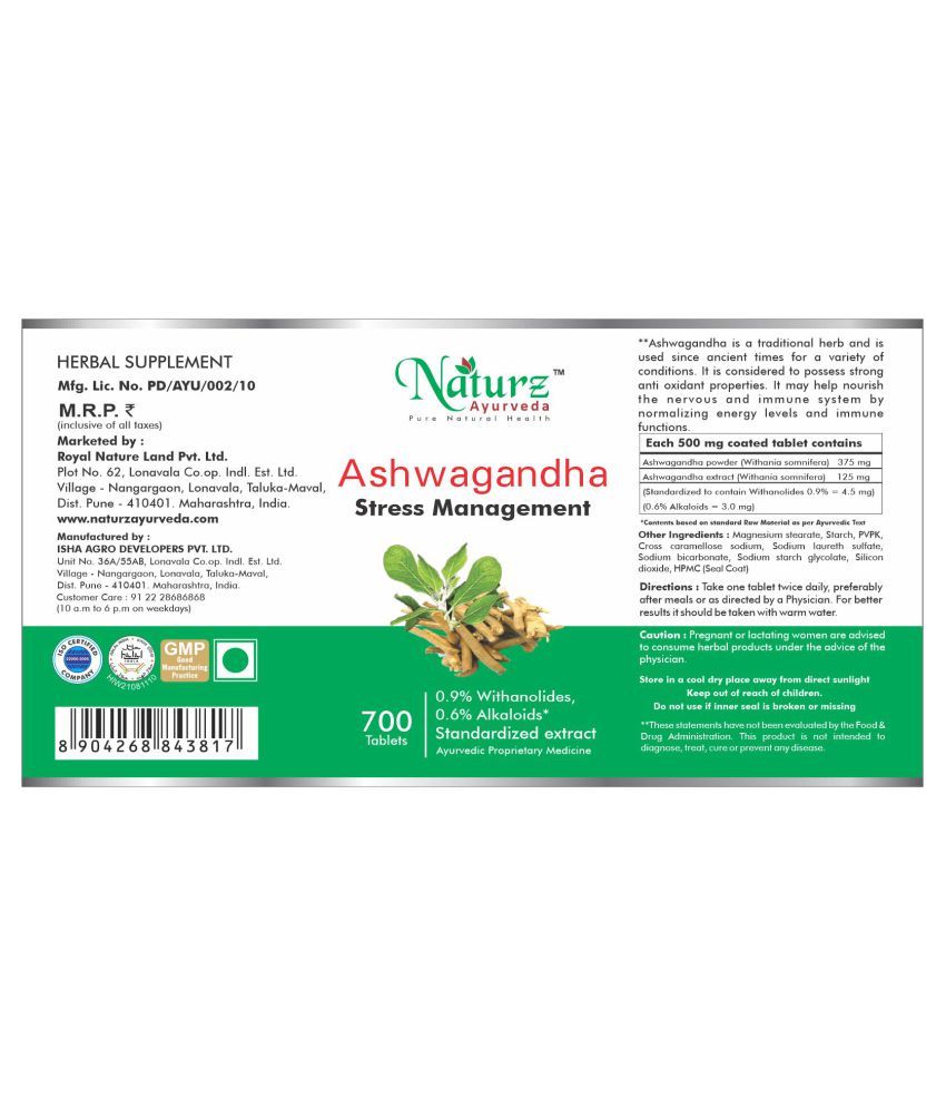Naturz Ayurveda Ashwagandha 700 Tablets 500 mg Buy Naturz Ayurveda