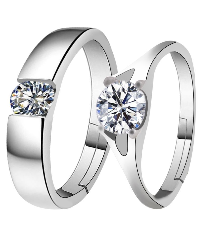 Adjustable Couple Rings Set for lovers Silver Plated Solitaire for Men ...