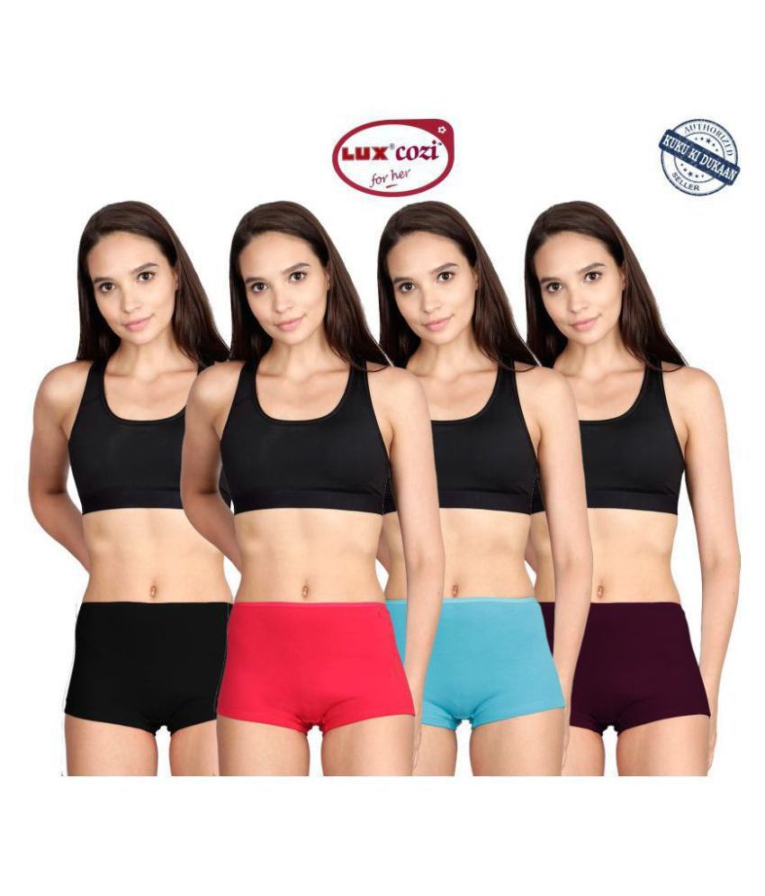     			Lux Cozi for Her - Multicolor Cotton Solid Women's Boy Shorts ( Pack of 4 )