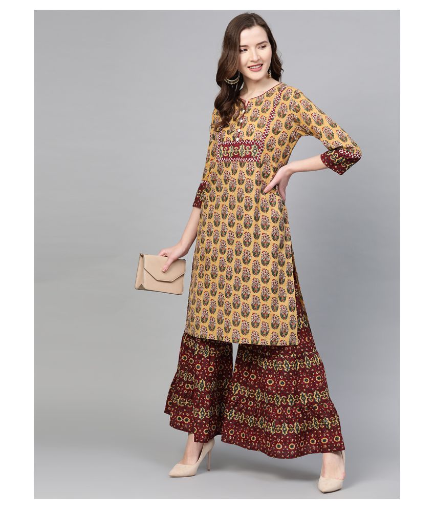 Akiko Cotton Kurti With Sharara And Gharara Stitched Suit Buy Akiko