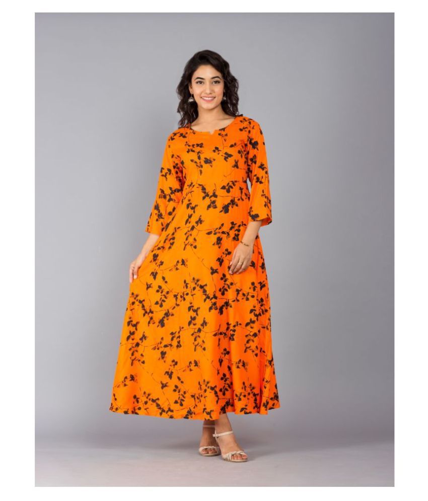     			Frionkandy Rayon Orange A- line Dress
