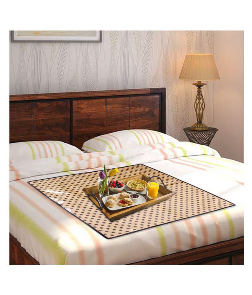 PrettyKrafts Bed Server for Home or Travel Purpose, Food Mats, Bedsheet Protector, Good for 2 Pax, Small Size, Polka Beige