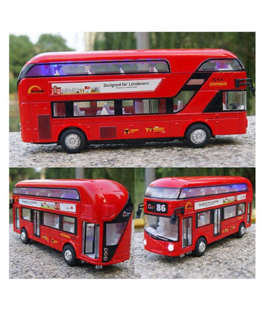 Double Decker Die Cast Bus Toy Real Sound and LED Light with Pull Back ...