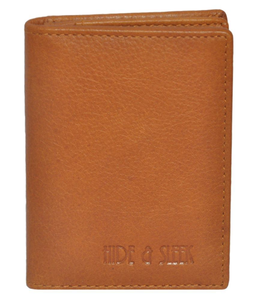 Hide&Sleek RFID Protected Genuine Tan Leather Mini Credit Card Holder