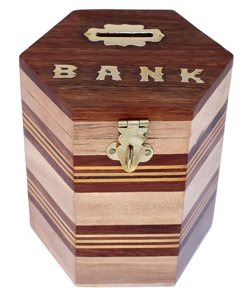 ARMAN ART & CRAFT EXPORT Brown Wood Piggy Bank Pack of 1 Buy ARMAN