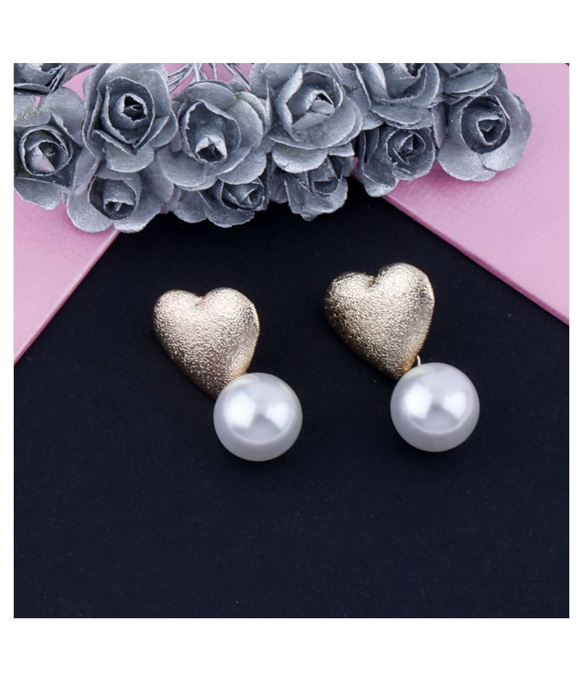     			Silver Shine Lovely Gold Simple Polished Heart Design With Pearl Stud Earring For Girls And Women