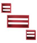 Home Sparkle wall mount floating wall shelves bed room, living room, office, restaurant, home dcor set of 3 (Red)