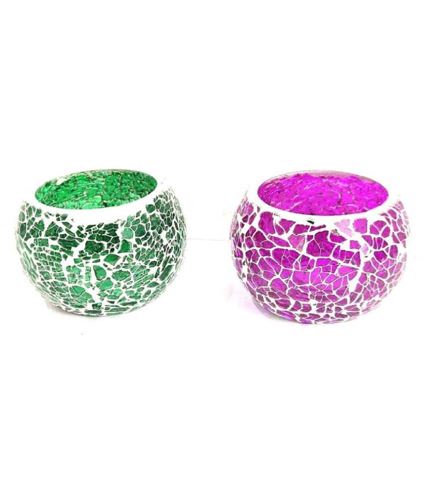 Glass Material Candle Mosaic Tea Light Holders Tealight Stand Crackle