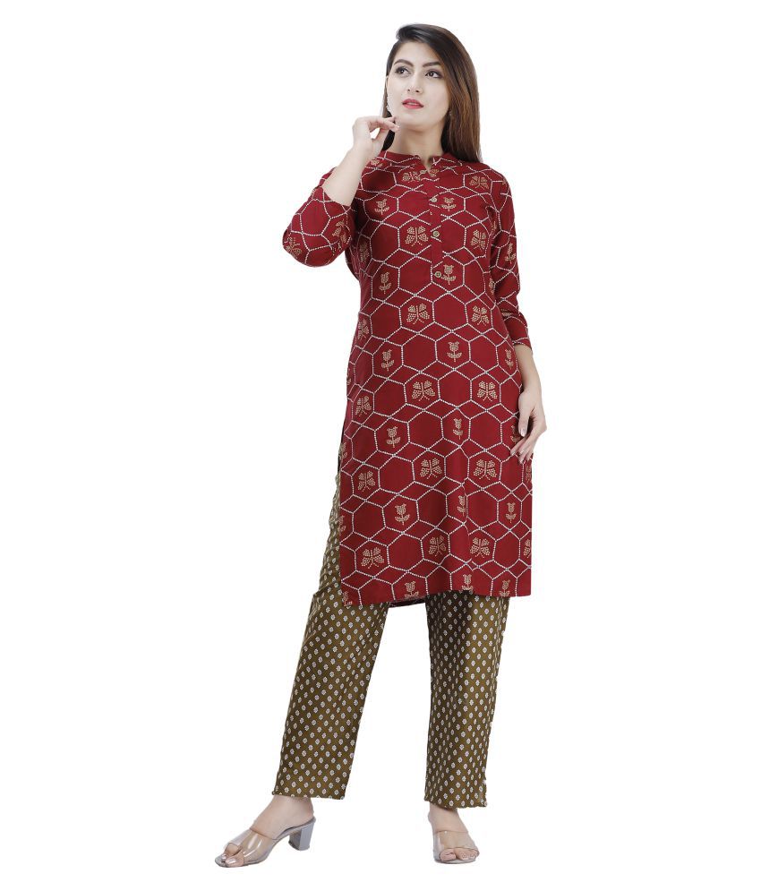     			JC4U - Red Straight Rayon Women's Stitched Salwar Suit ( Pack of 1 )